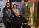 Former volunteer member of the Derry Corps of the Order of Malta Hugh Deehan, who was in the Bogside on Bloody Sunday, pictured with his daughters Roberta Deehan and Michelle Gallagher at the Order of Malta Exhibition launch in the Museum of Free Derry on Monday evening last. Photo: George Sweeney. DER2305GS – 48