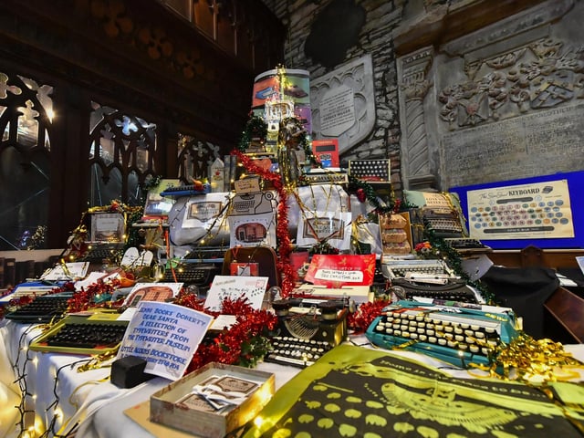 Typewriters from the Typewriter Museum in Little Acorns Bookstore on display in St Columbs Cathedral as part of the annual Christmas Festival. Photo: George Sweeney