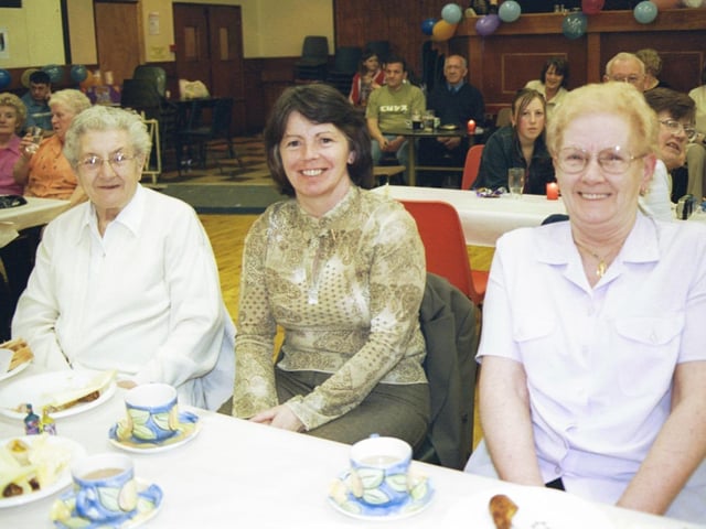 Sadie Feeney, Gaby Gallagher and Mary O'Hagan enjoying the craic at the party in St Eugene's Parish Hall. 290503HG19