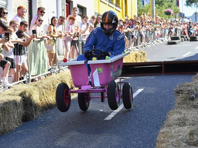 There were spills and thrills during the Carndonagh Festival Soapbox Derby held on the town centre on Saturday afternoon. Photo: George Sweeney