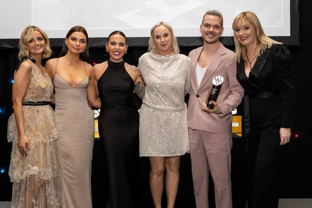 The staff of Derry's Atelier Hair receiving their award at thr Professional Beauty and Hairdressers Journal Ireland Beauty, Hair & Spa Awards 2023. Karl Hussey Photography.