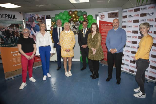 2022: FOYLE HAVEN 20th ANNIVERSARY. . . .The then Mayor of Derry City and Strabane District Council, Graham Warke pictured at Foyle Haven, John Street to mark their 20th anniversary. He is pictured with staff members, from left, Charlotte Duffy, Sharon Hartwell, David Carroll, Chief Executive Officer, Depaul, Helena Bracken, Project Group Manager, Ellen Wilson, Darren McPartland and Sabrina Barrett.