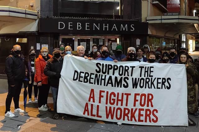 Debenhams workers on the picket line.