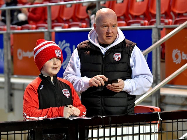 Derry City fans in the Brandywell Stadium for Derry City’s game against Cork City. Photo: George Sweeney. DER2308GS – 134