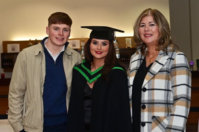 Pacemaker Press 13/12/22
Ciara Mone with Malachy Boylan (left) and Mum Bridget Mone  ,Who graduated in Nursing at the Ulster University graduation in the Millennium Forum in Derry on Tuesday.
Pic  Pacemaker:.