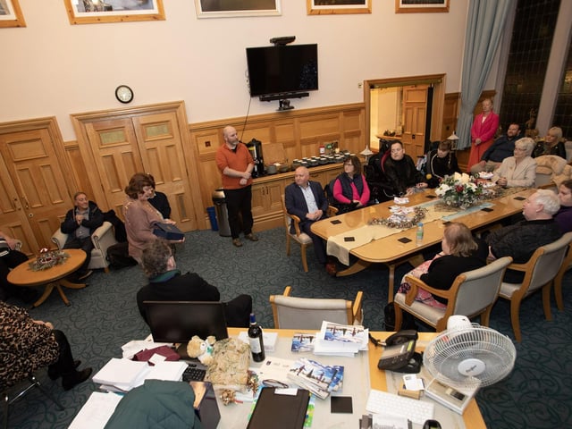 The Mayor addresses the members of Acoustronics during Monday night's reception in the Guildhall to recognise their recent internationally-acclaimed success.