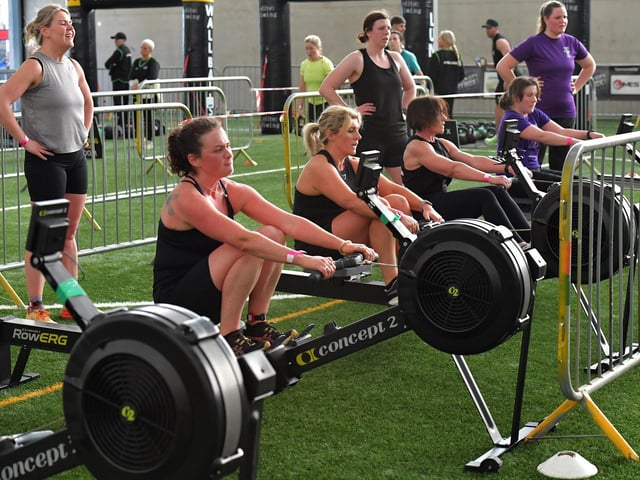 Competitors in the Maiden City Hyrox 3.0 Fitness Challenge held at Sean Dolans GAC on Saturday. Photograph: George Sweeney