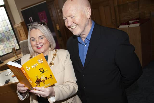 The Mayor of Derry City and Strabane District Council, Sandra Duffy pictured with author Dave Duggan at the Mayor’s Parlour, Guildhall on Tuesday afternoon for the launch of his new book ‘Or Agus Mil’. 