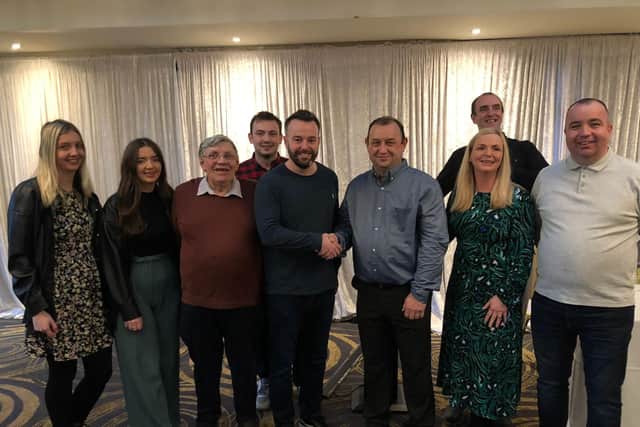 New Derry & Strabane SDLP Councillor Declan Norris with party leader Colum Eastwood, party reps and family at the selection convention.