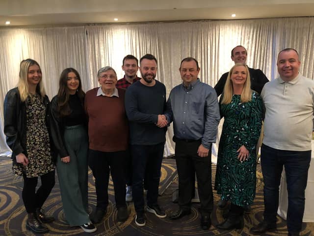New Derry & Strabane SDLP Councillor Declan Norris with party leader Colum Eastwood, party reps and family at the selection convention.