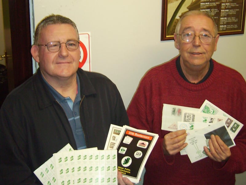 Sinn Féin councillor Tony Hassan pictured with Shantallow republican Seamus Breslin at the launch of the annual Sinn Féin Christmas post.