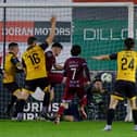 Derry City keeper Brian Maher denies Freddy Draper with a great save at his near post in Drogheda. Photo by Kevin Moore.