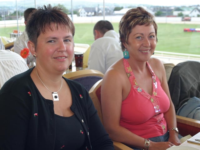 People enjoying a day out at the greyhound races in Lifford, County Donegal 20 years ago back in June 2004.