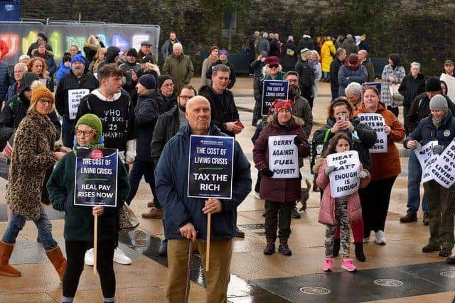 People gathered at a previous Derry Against Fuel Poverty rally in the city.