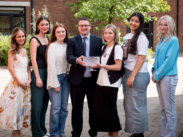 Parents Association Award for Services to School. Senior School Leadership Team: Ms Alicia McWilliams (Senior Teacher), Aoife Clarke, Grace McCaughey, Mr Declan McCay (Head of School), Ellen McDevitt, Sophia McGuinness, Kyna McGuinness.