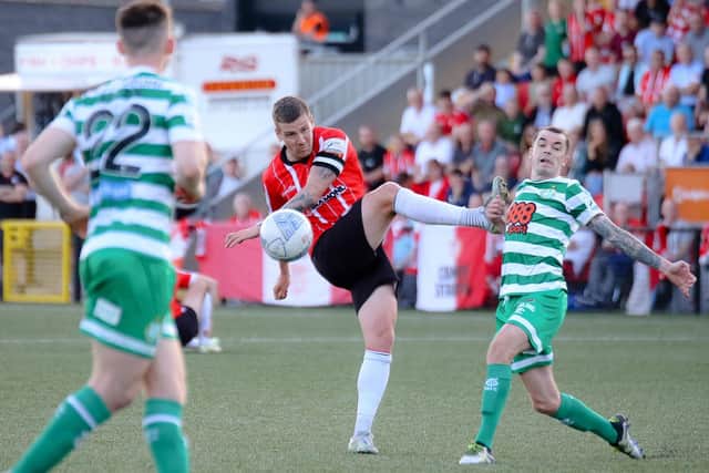 Patrick McEleney in action against Shamrock Rovers at the Brandywell in August. Pic: Kevin Moore.