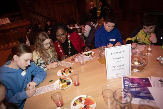 The Mayor joins in the bingo at the  Guildhall on Friday night.