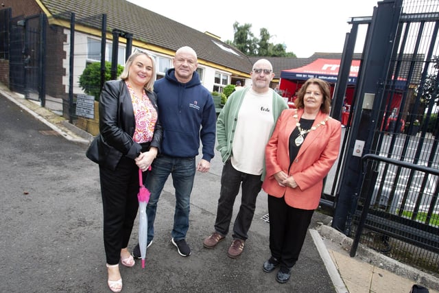 Pictured at Friday's House in the Wells Barbecue are from left, Sandra Duffy and Liam McLaughlin, First Housing Aid Support Services, Andy Bonner, manager, House in the Wells and the Mayor, Patricia Logue.