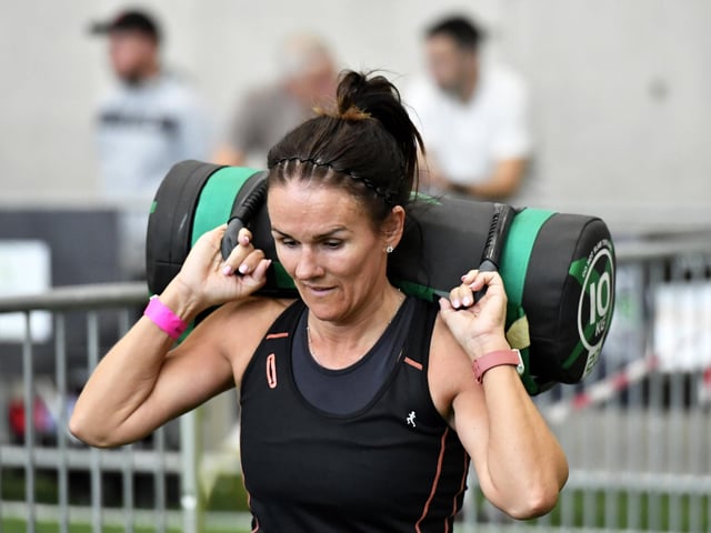 Competitor in the Maiden City Hyrox IV held at Sean Dolans GAC. Photograph: George Sweeney