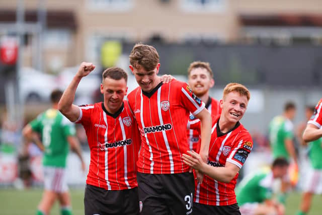 Tiernan McGinty celebrates his debut goal against Cork which secured Derry City's first win in five.