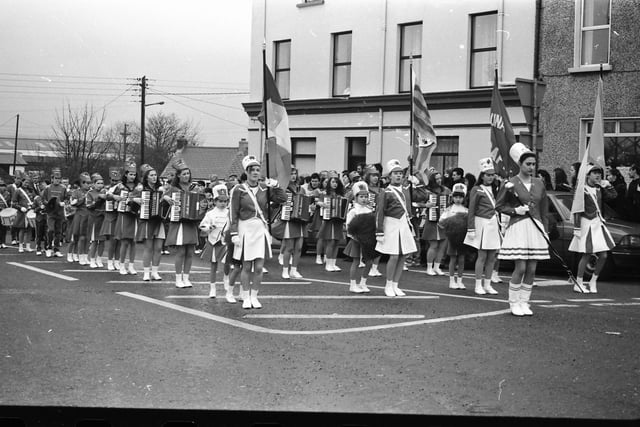 An accordion band at the March 1993 St. Patrick's Day parade in Buncrana.