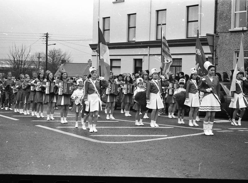 An accordion band at the March 1993 St. Patrick's Day parade in Buncrana.