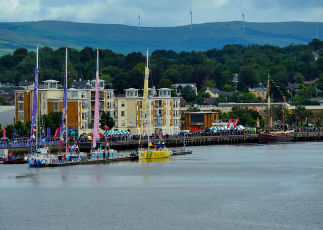 Clippers from the race fleet and the tall ship Phoenix moored at the Foyle Maritime Festival. Photo: George Sweeney.  DER2229GS – 003