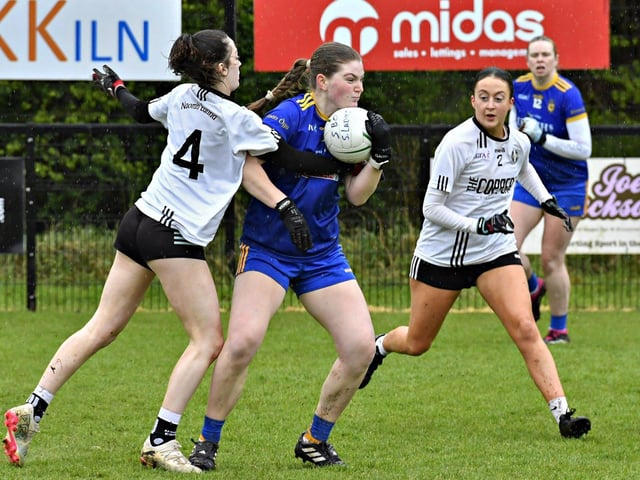 Steelstown against Naomh Éanna In the inaugural Charlene Griffiths Memorial 7s tournament held at Pairc Bhrid. Photo: George Sweeney