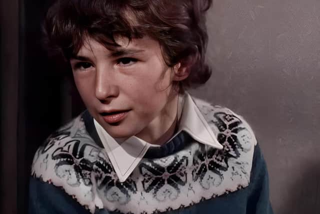 Twelve-year-old Ronan Downey is seen here in a still image from the BBC interview with him about winning the lead role in the 1980 film ‘My Dear Palestrina’.