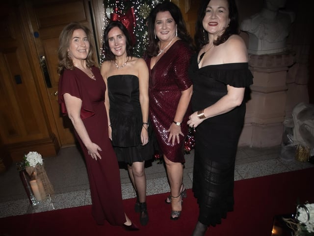 On the red carpet at Friday night's Mayor's Christmas Gala Charity Event in th Guildhall are Catriona, Sinead, Karen and Marie. (Photos: Jim McCafferty Photography) : Mayor's Charity Ball.