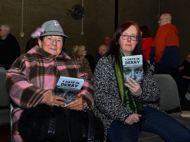 Ursula and Sandra Plummer at the launch of 4 Days in Derry, held in Pilot’s Row Centre. Photo: George Sweeney