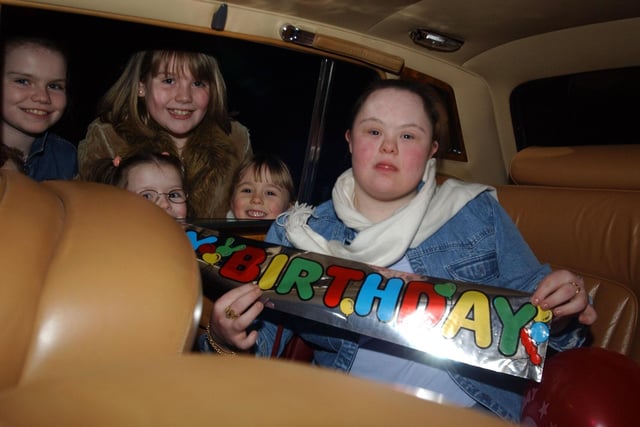 Nicola Harkin is greeted as she arrives at Pitchers  to celebrate her 18th birthday.                              :Party snaps from 2003 by Hugh Gallagher