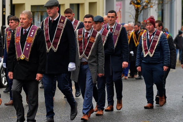 Members of the ABOD No Surrender Club Keady Branch at the Apprentice Boys of Derry’s Shutting of the Gates parade held in the city on Saturday last. Photo: George Sweeney.