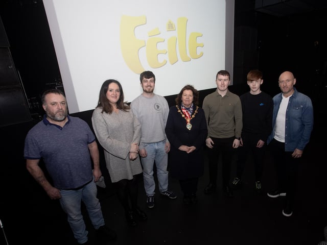 'Rath Mór Warriors - Release Your Inner Warrior' - The Mayor of Derry City and Strabane District Council, Patricia Logue pictured at the film premier on Monday evening at the Nerve Centre, Derry. Included from left are Councillor Gary Donnelly, Councillor Aisling Hutton, Ruairi Campbell, Film Producer, Conal McBrearty, Shea McLaughlin, kickboxers and Sean McGill, kickboxing coach, Rath Mor Warriors. (Photos: Jim McCafferty Photography)