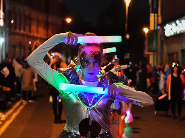 The ‘Carnival of the Dead’ Halloween parade makes its way along Strand Road. Photo: George Sweeney