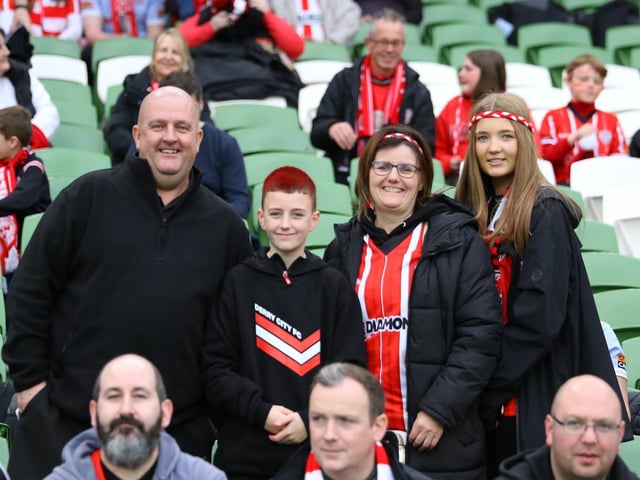 All smiles from Derry City fans 'Bee' Kelly and family ahead of kick-off