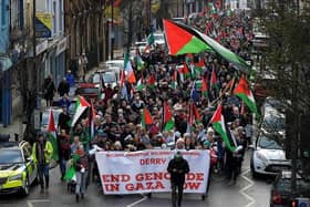 A recent mass rally in protest over the war on Gaza in Derry.