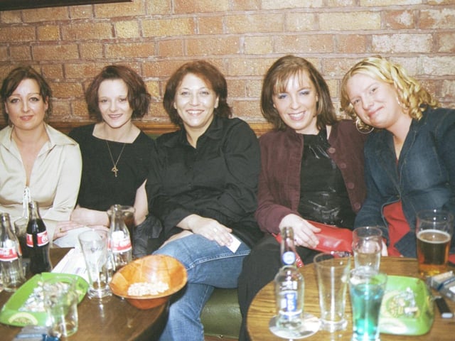 Smiling for the Foyle News at the Village Inn were L/R:- Sonya Moran, Debbie Devine, Brenda McCullagh, Melanie Harkin and Kim Archer.