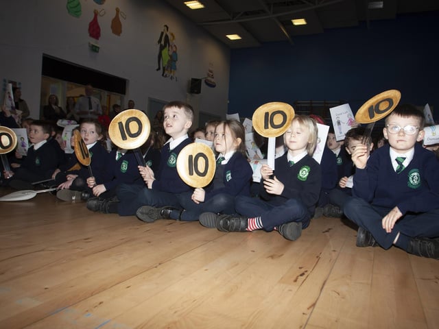 IT’S A TEN!!!!!. . . It’s a 10 from these young pupils at St. Patrick’s PS on Tuesday for Damian and dance partner Kylee.