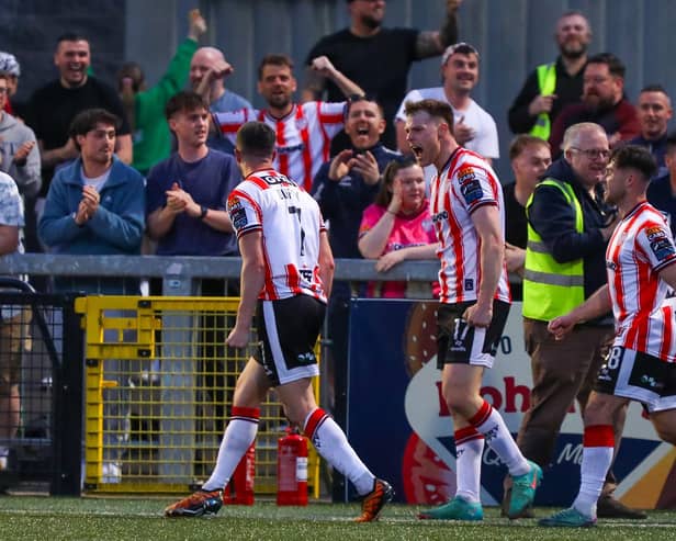 Michael Duffy celebrates the winner against Bohemians.