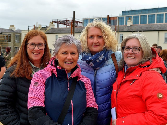 Sarah Caithness, Kate Porter, Hilary Lyttle and Rhonda Thompson from the Londonderry Musical Society were at Ebrington Square to sing along with Phil Coulter who performed his iconic ‘The Town I Loved So Well’ live on Saturday afternoon last. Photo: George Sweeney. DER2240GS – 02