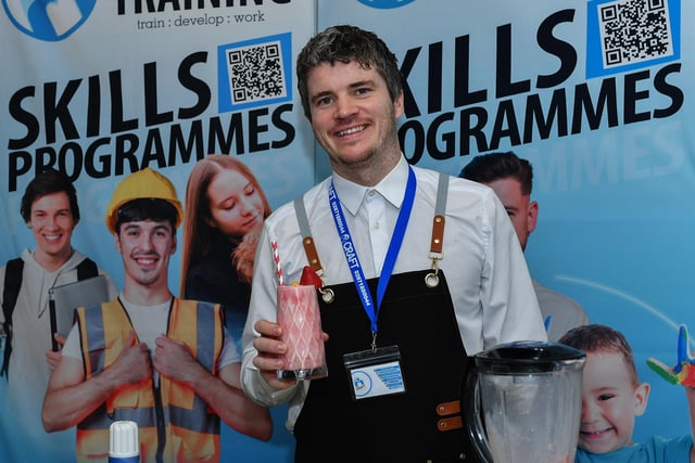 Hospitality tutor Aaron O’Hagan demonstrates cocktail making to prospective apprentices at Craft Training, Springtown Industrial Estate, during Northern Ireland Apprenticeship Week. Photo: George Sweeney