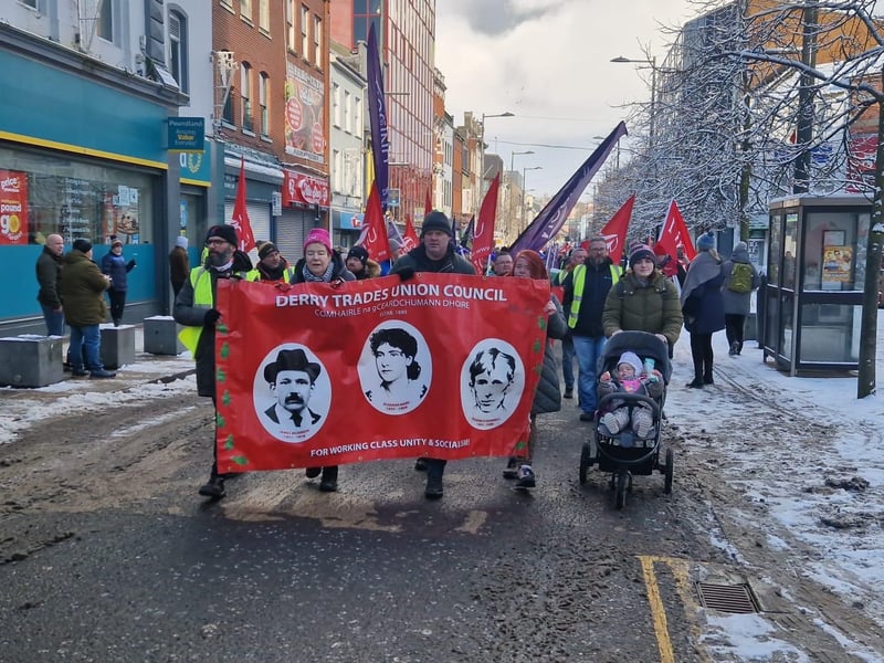 Striking public sector workers in Derry.