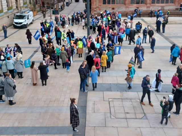 The Guildhall Square rally took place at 10am on Tuesday.