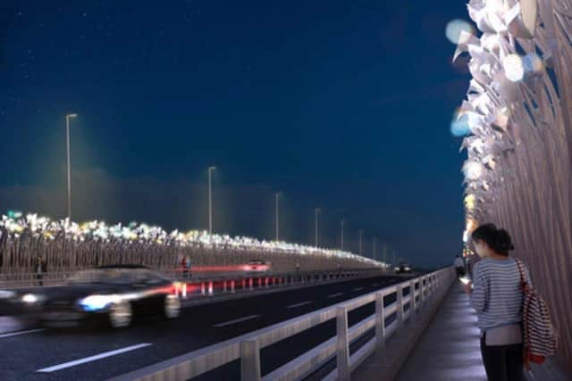 An artist's impression of the Foyle Reeds proposed installation for the Foyle Bridge.