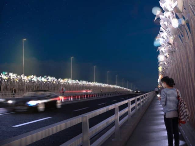 An artist's impression of the Foyle Reeds proposed installation for the Foyle Bridge.