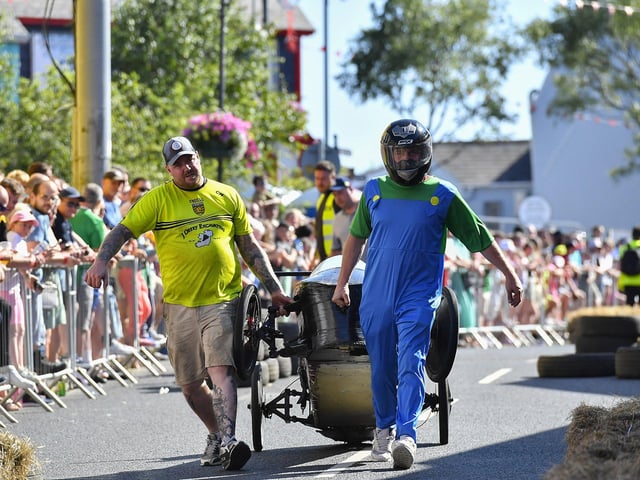There were spills and thrills during the Carndonagh Festival Soapbox Derby held on the town centre on Saturday afternoon. Photo: George Sweeney