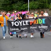 The Foyle Pride Parade makes its way along Duke Street in Derry. Photograph: George Sweeney / Derry Journal. DER2234GS – 028