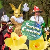Derry City and Strabane District Council Mayor, Councillor Patricia Logue has officially launched the  annual St.Patrick’s Day Spring Carnival which will once again see the city awash with colour, pictured with some of the characters who will be taking part. Picture Martin McKeown. 