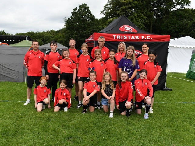 The Tristar FC fundraising team members who participated in the 24 hour Legenderry Relay for Life at St Columba’s Park on Saturday. Photo: George Sweeney.